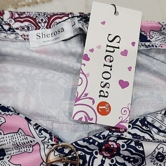 Sherosa Top 3/4 Sleeve Boho Multicolor Pleated NWT Women's Large - Picture 4 of 8